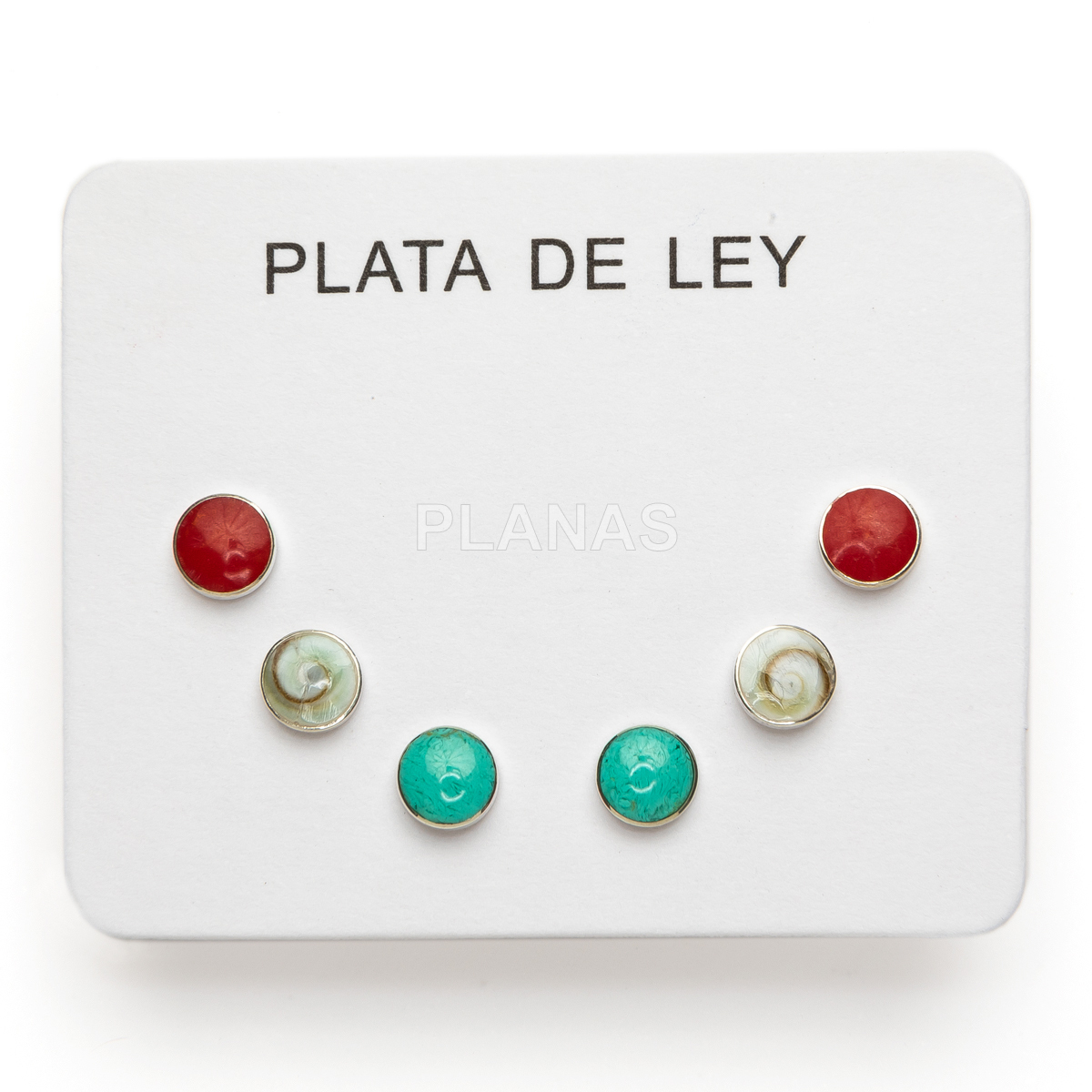 Display de 3pr de Pendientes en Plata de ley. Coral, Turquesa y Shiva.  