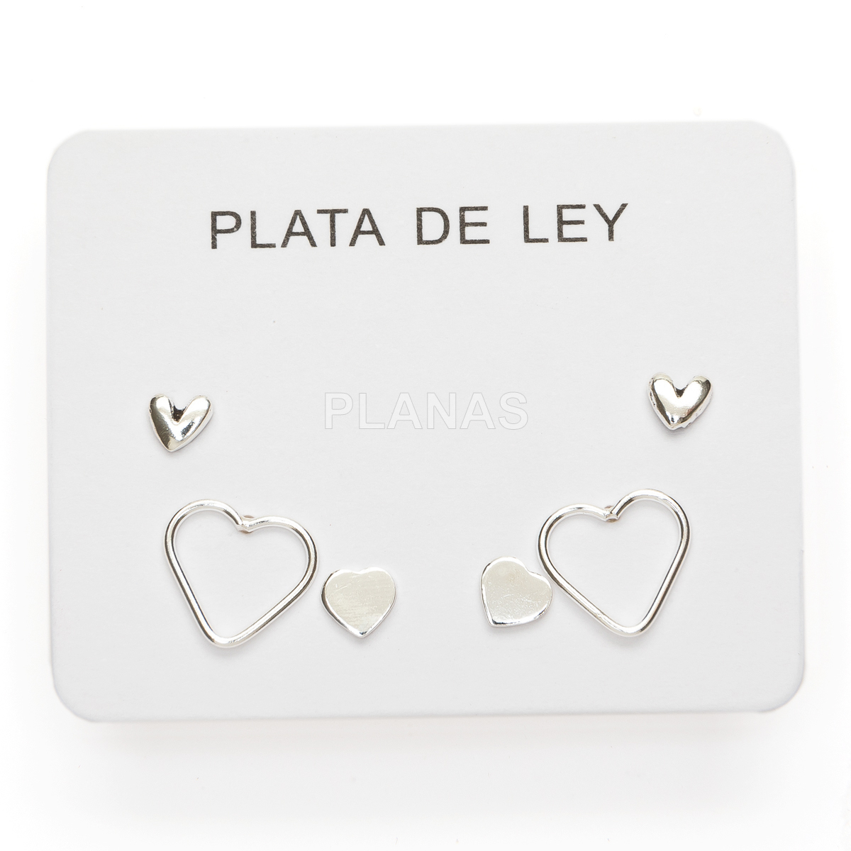 Display de 3pr de Pendientes en Plata de ley. CORAZONES.