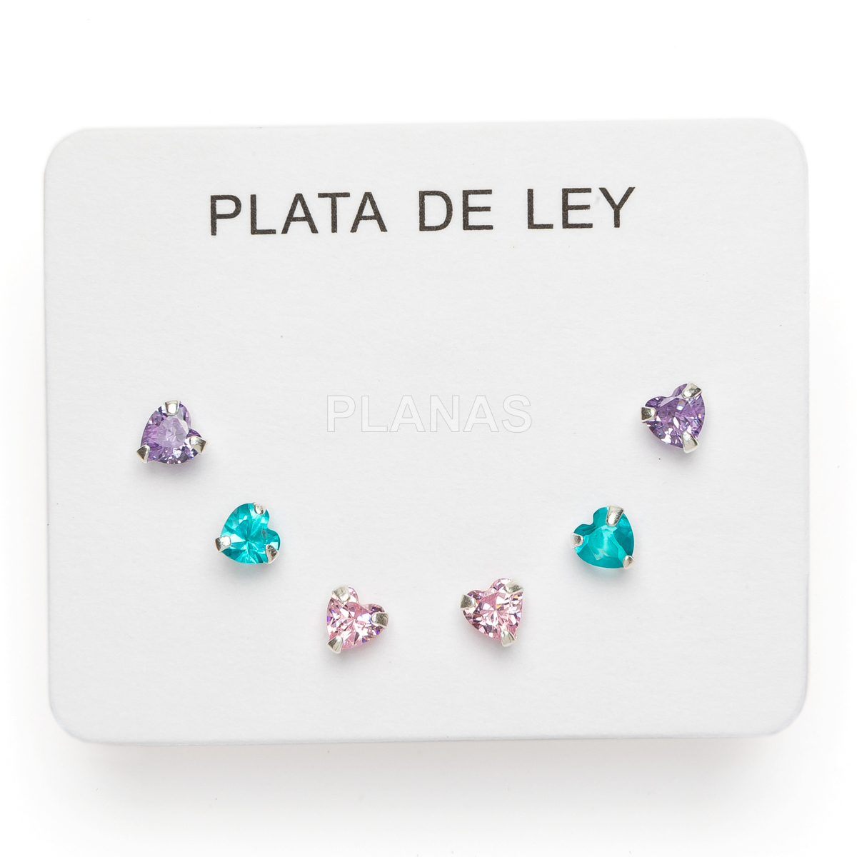 Display de 3pr de Pendientes en Plata de ley y circonitas. CORAZONES.