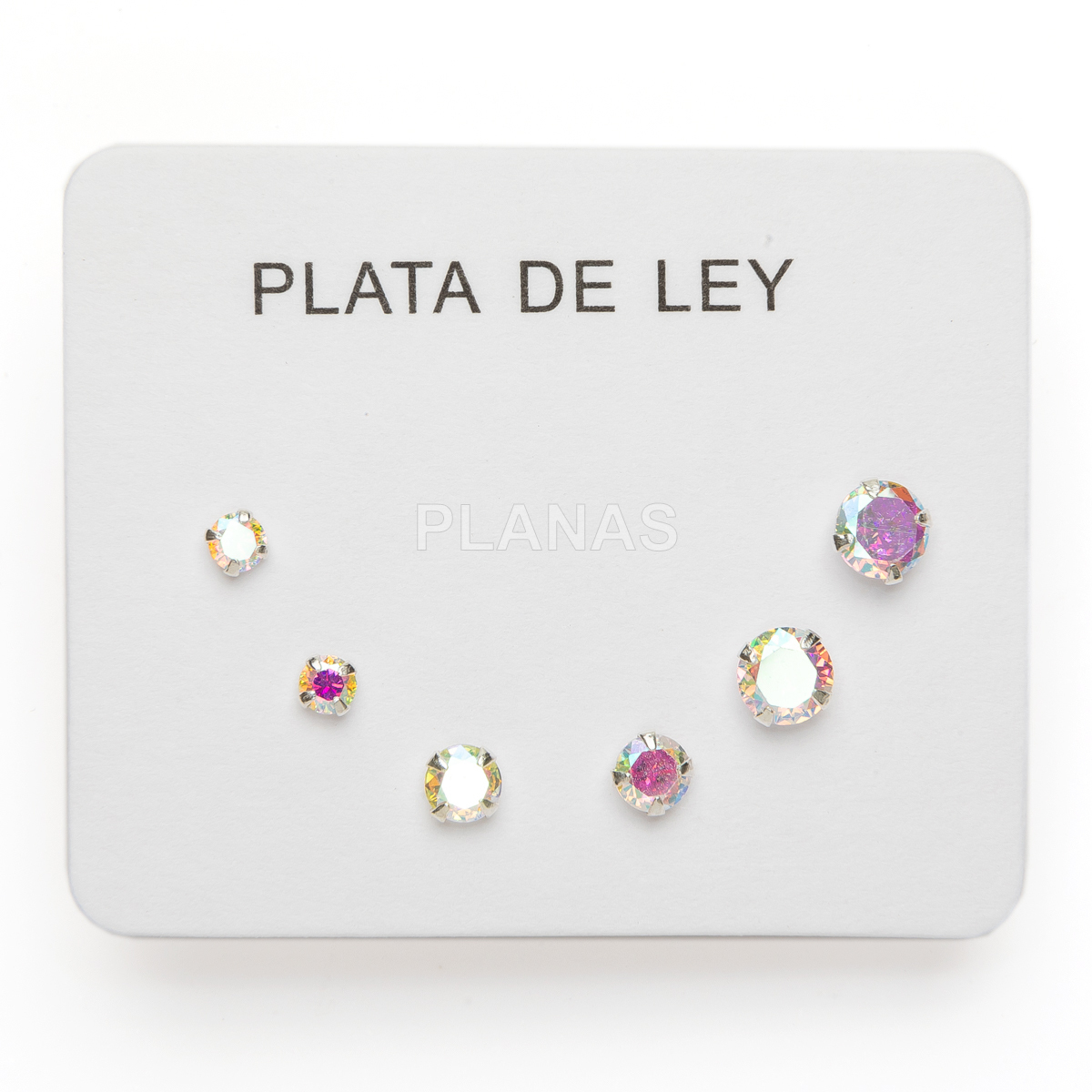 Display de 3pr de Pendientes en Plata de ley y circonitas color A/B.  