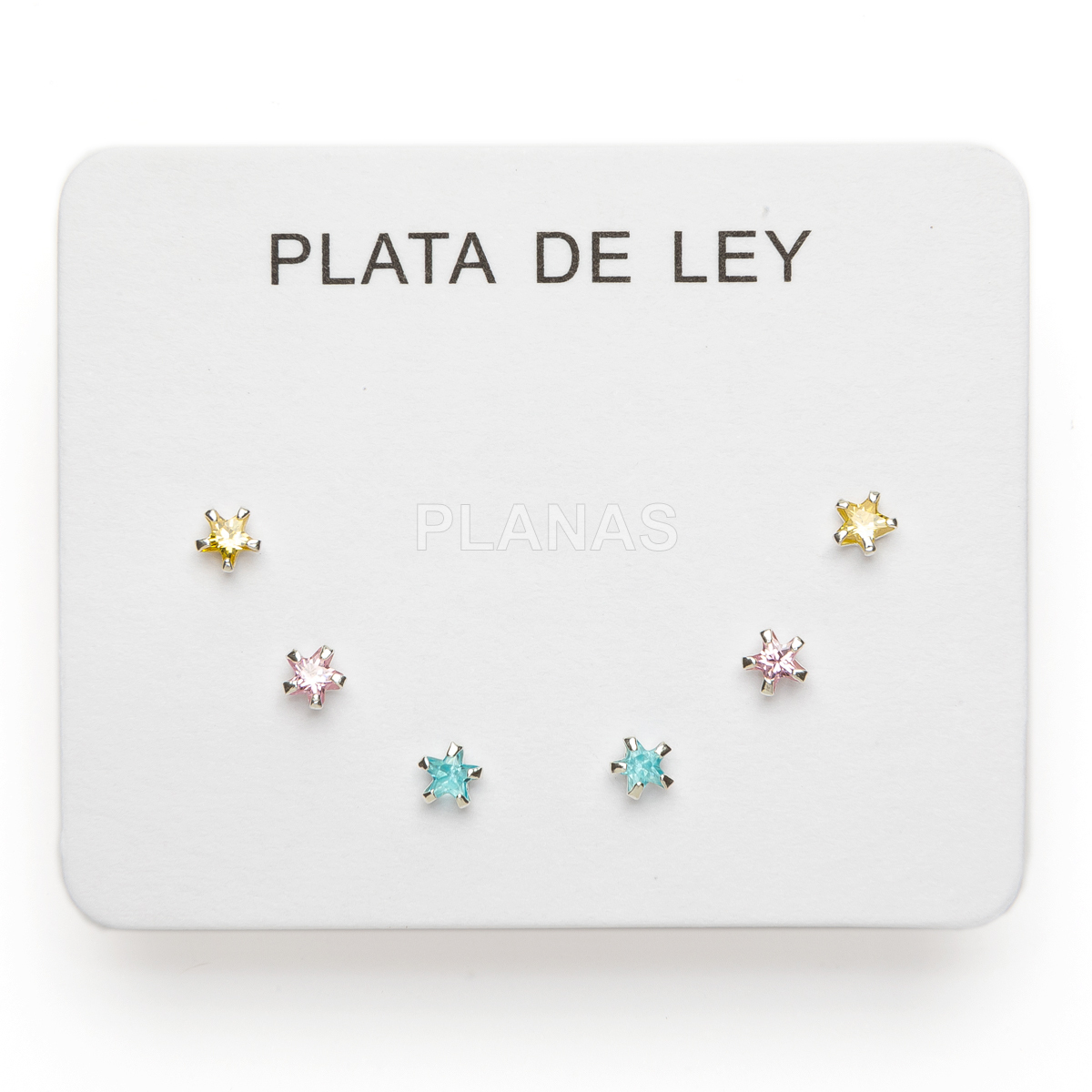 Exibição de 3 pares de brincos em prata de lei e zircônia cúbica. estrelas.