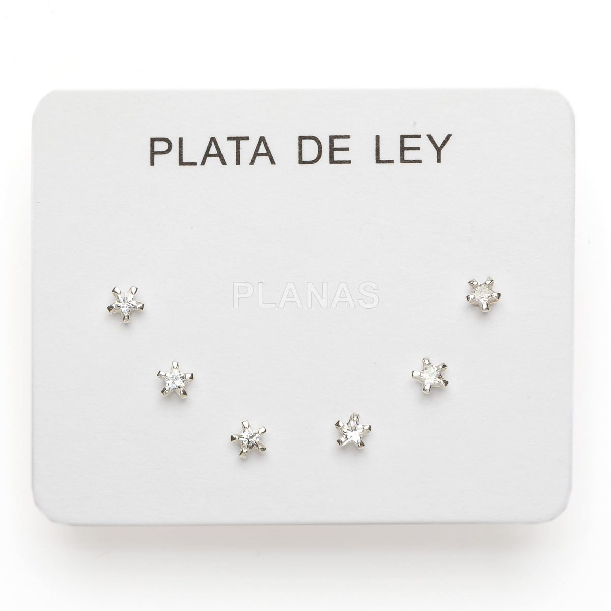Exibição de 3 pares de brincos em prata de lei e zircônia cúbica. estrelas.