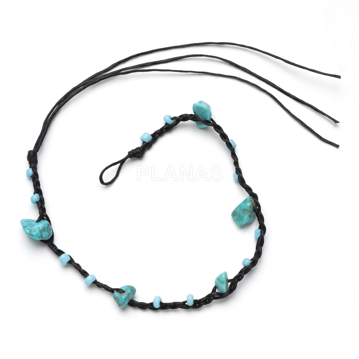Pulseiras ou tornozeleiras com fio encerado resistente à água e lascas. 