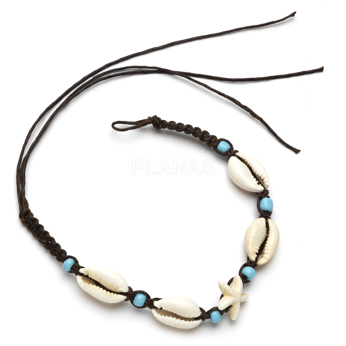 Pulseras o Tobillera trenzada con conchas e hilo encerado resistente al agua.