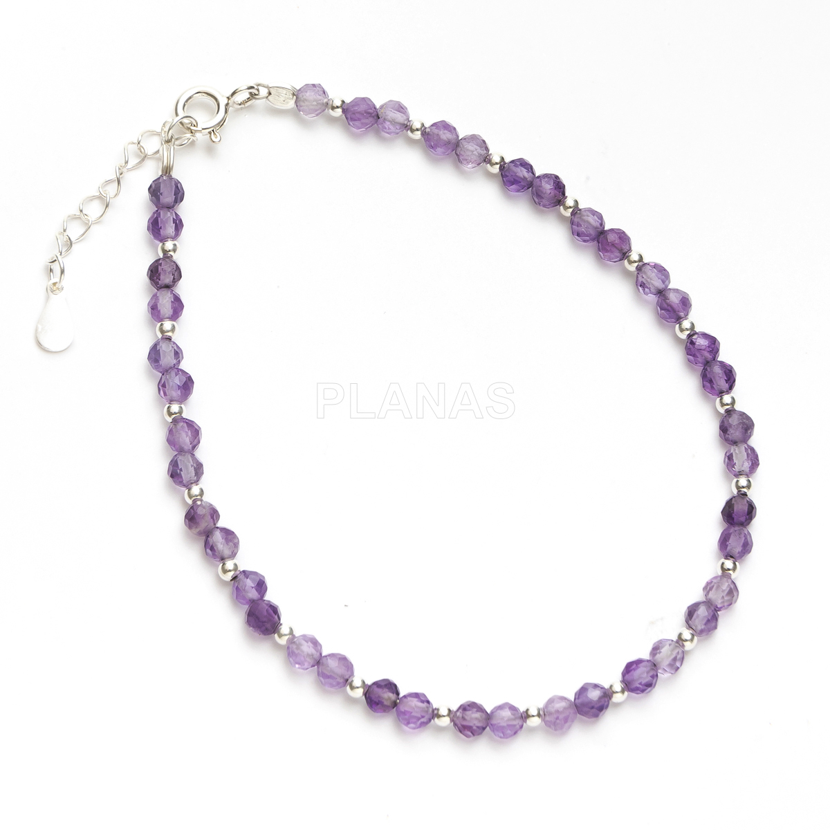 Pulsera en plata de ley y Minerales en 3mm facetado.