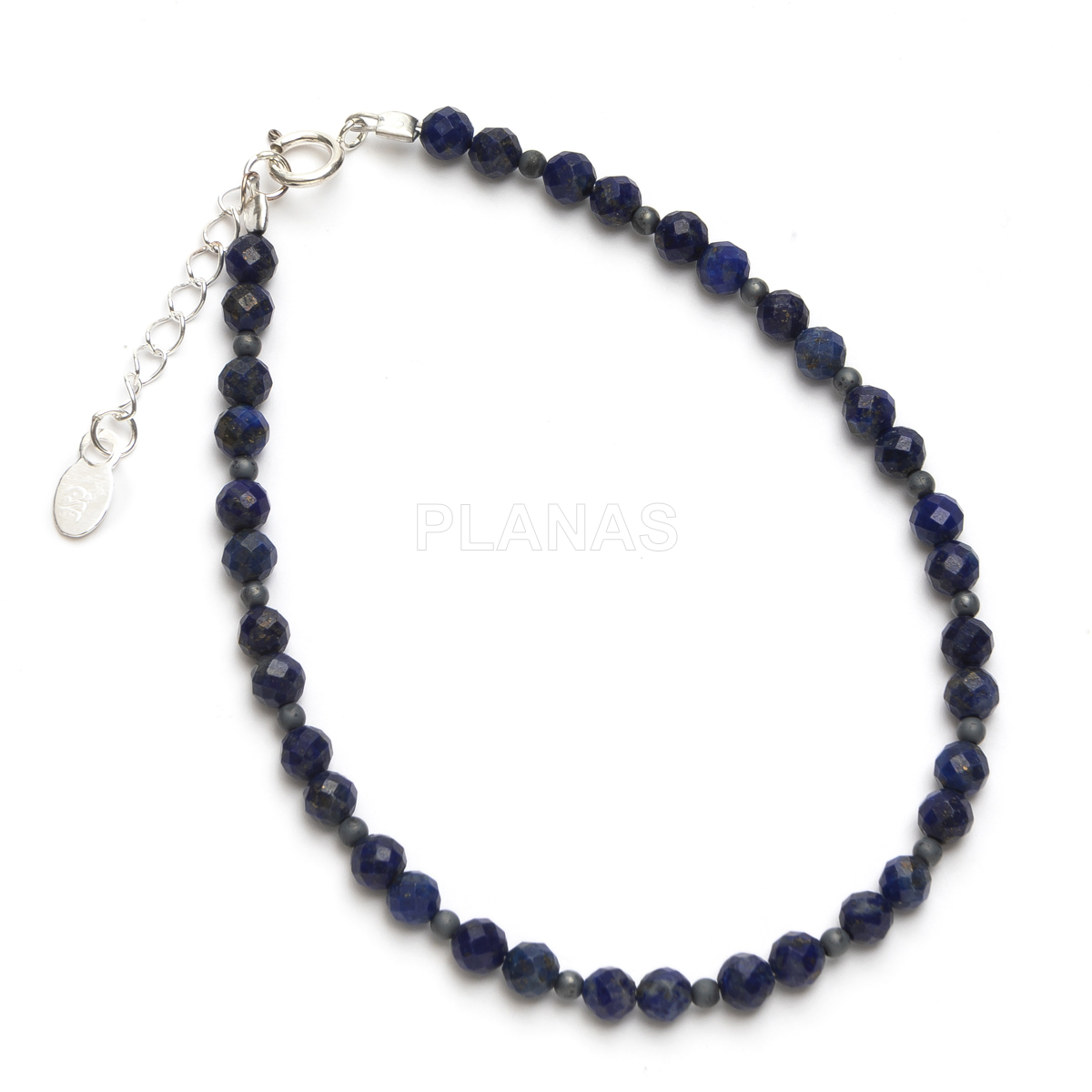 Pulsera en plata de ley y Minerales en 3mm facetado.