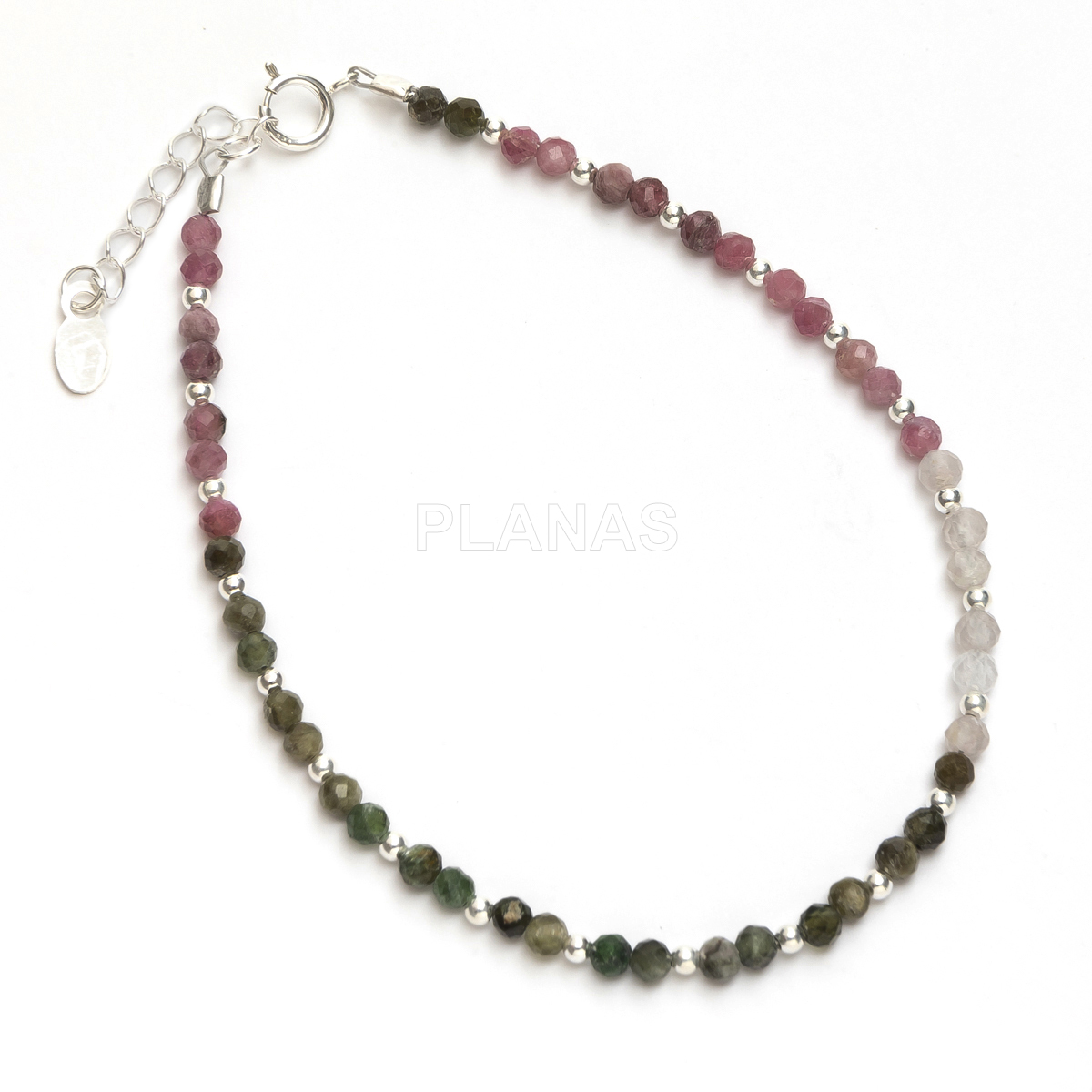 Pulsera en plata de ley y Minerales en 3mm facetado.