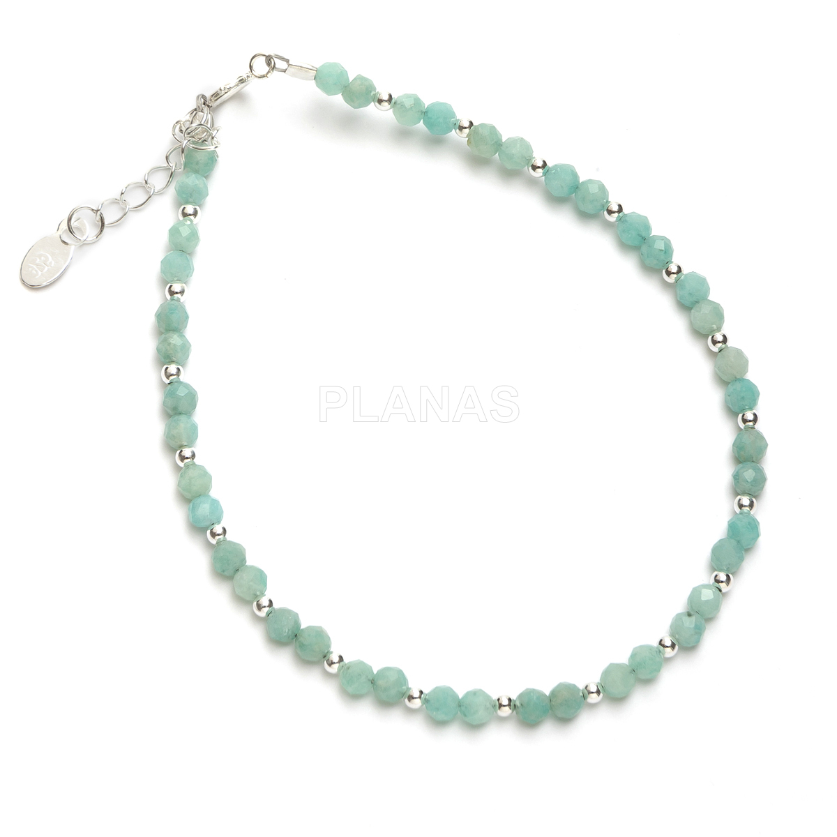 Pulsera en plata de ley y Minerales en 3mm facetado.