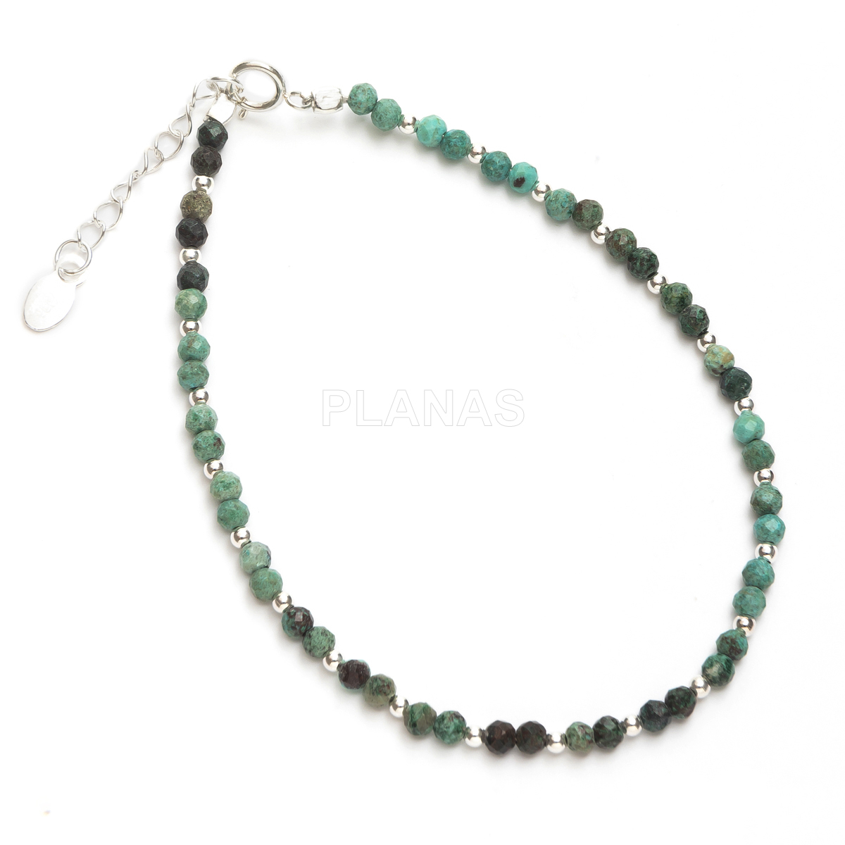 Pulsera en plata de ley y Minerales en 3mm facetado.