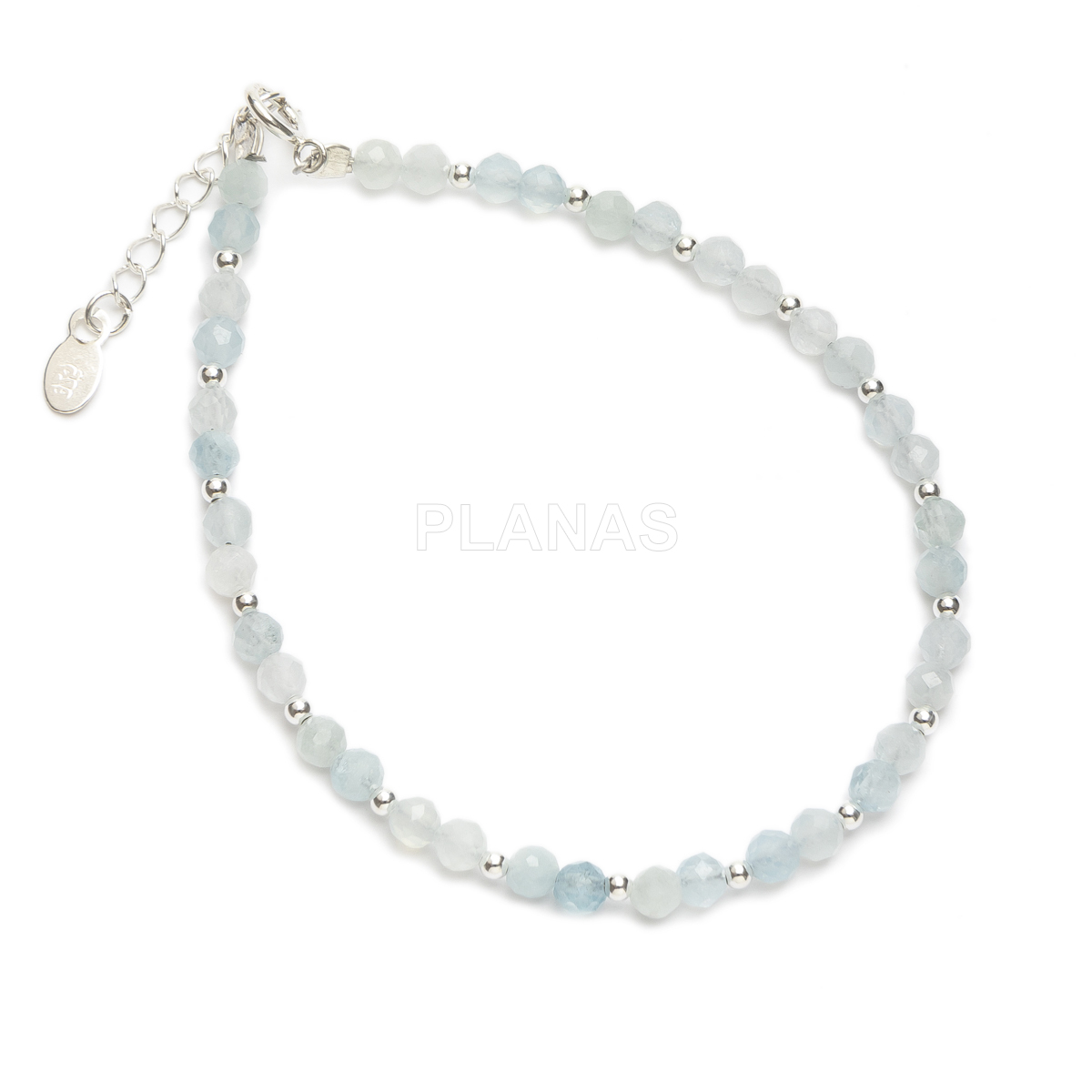 Pulsera en plata de ley y Minerales en 3mm facetado.