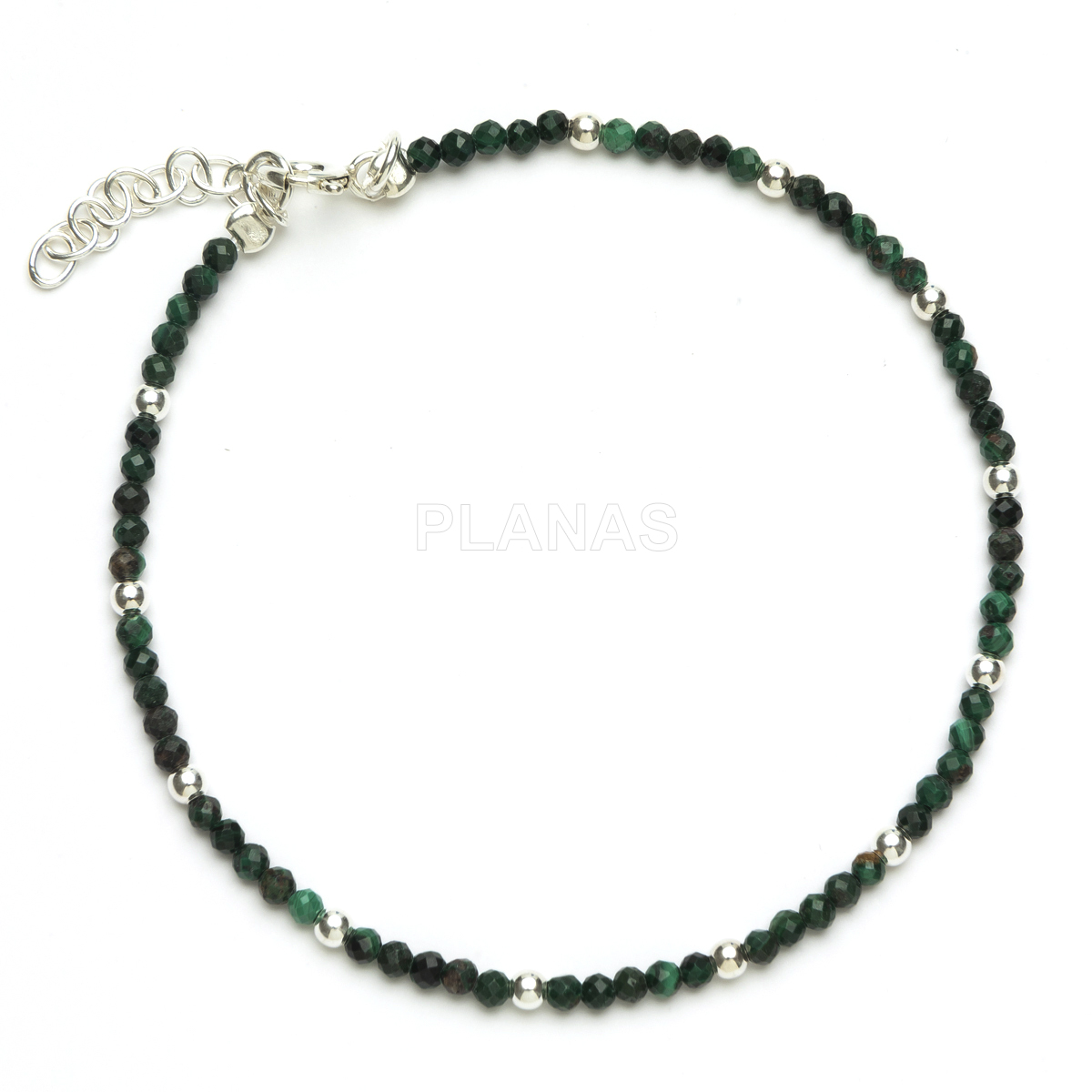 Pulsera en plata de ley y Minerales en 2mm facetado.