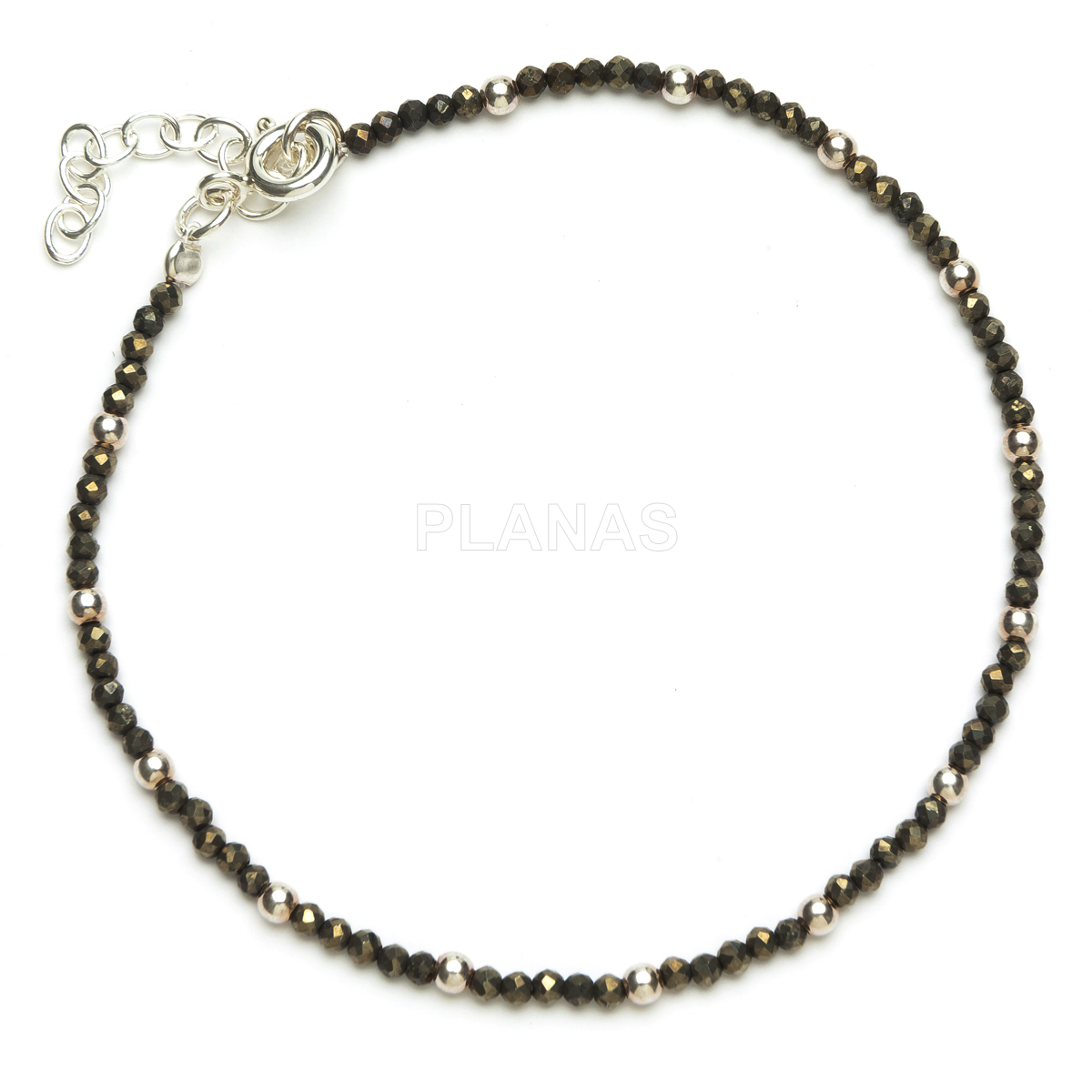 Pulsera en plata de ley y Minerales en 2mm facetado.