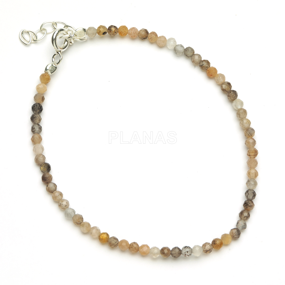 Pulsera en plata de ley y Minerales en 2mm facetado.