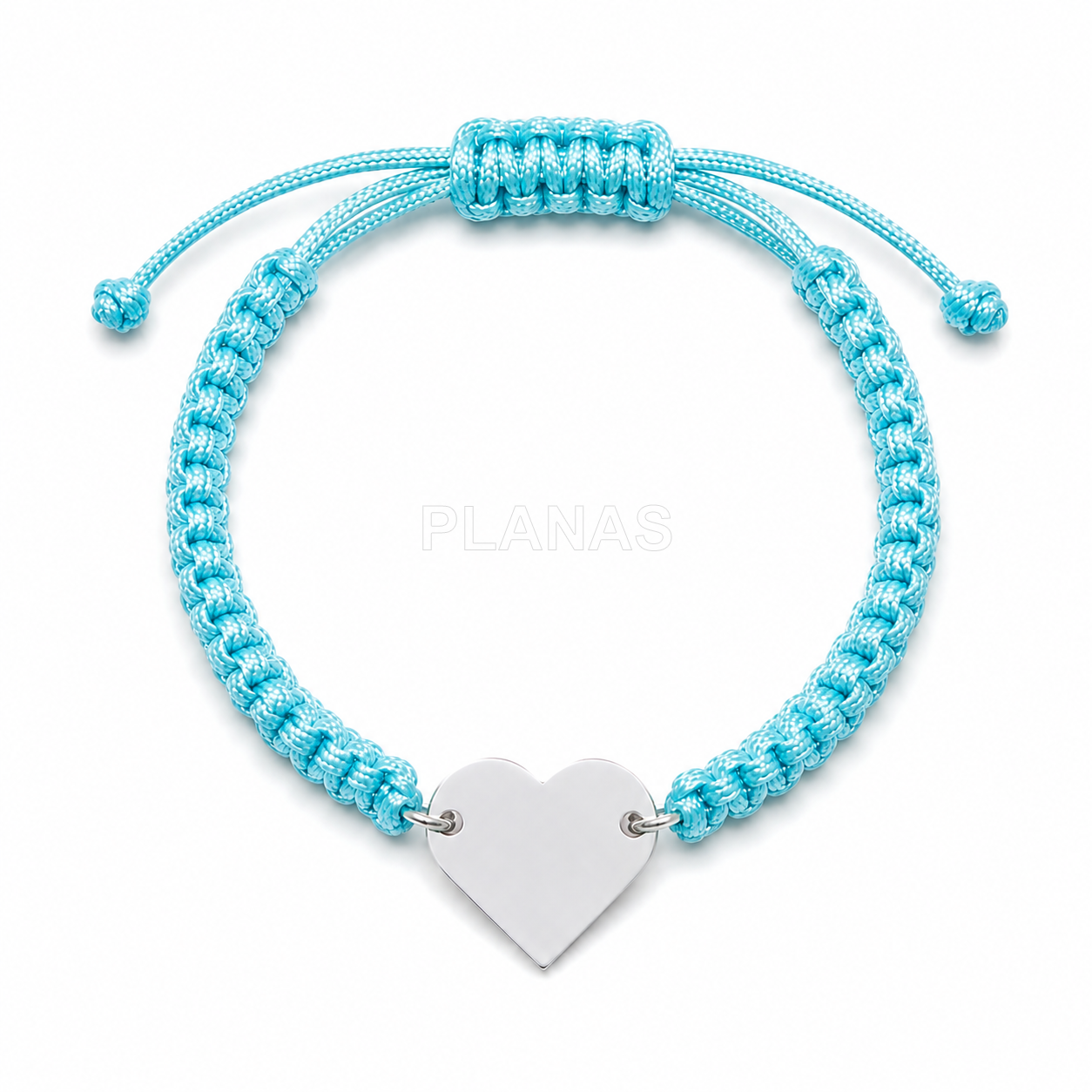 Pulsera macramé en Plata de ley. CORAZÓN.
