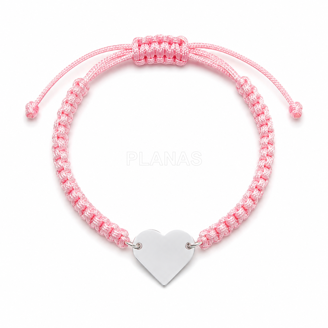 Pulsera macramé en Plata de ley. CORAZÓN.