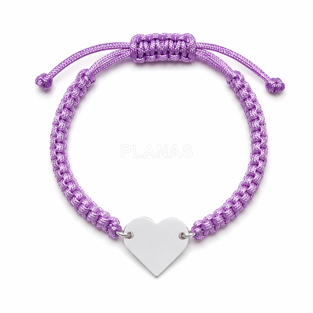 Pulsera macramé en Plata de ley. CORAZÓN.