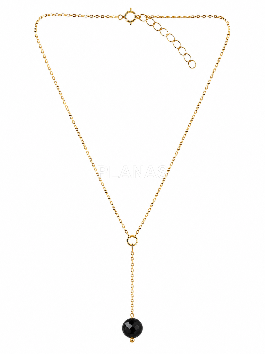 Colar em prata de lei e banhado a ouro com uma conta de ônix de 8mm.