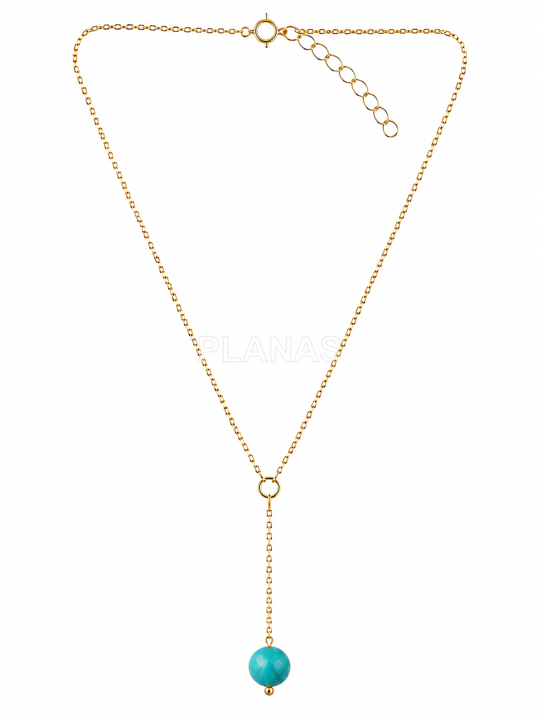 Colar em prata de lei e banhado a ouro com turquesa de 8mm.
