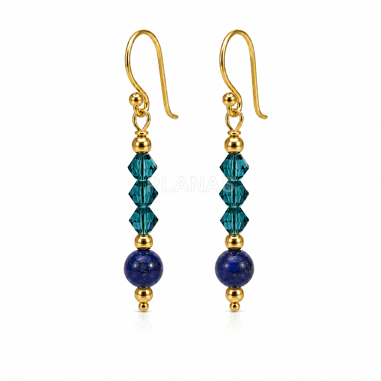 Brincos em prata de lei com banho de ouro, com componente swarovski e mineral. 