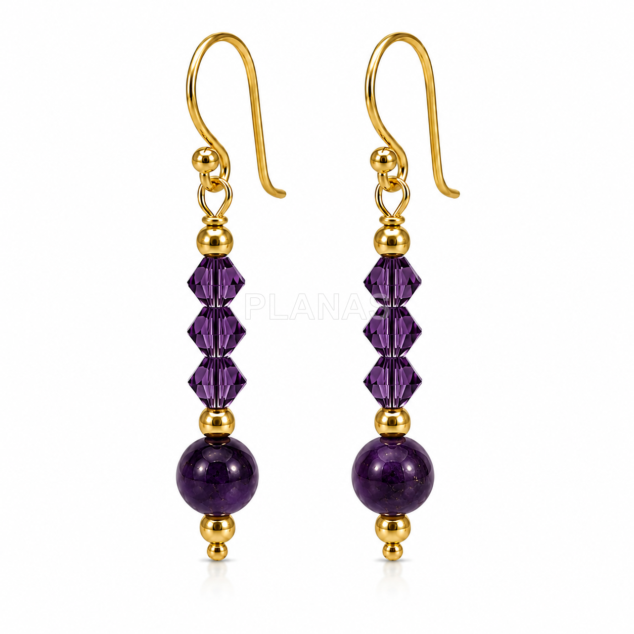 Brincos em prata de lei com banho de ouro, com componente swarovski e mineral. 