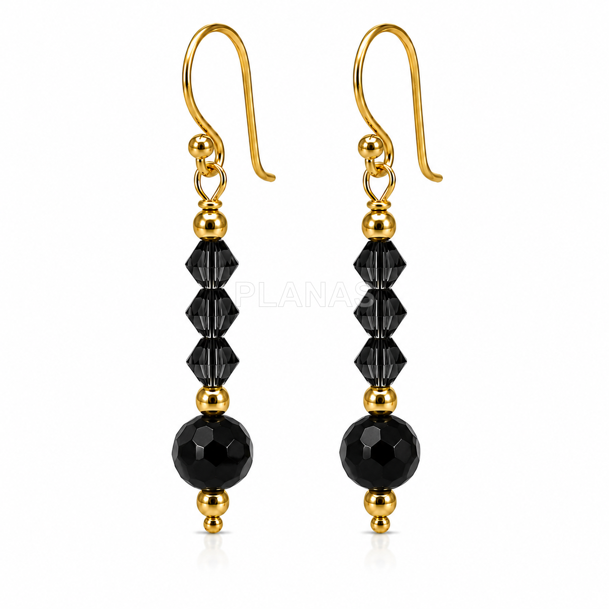 Brincos em prata de lei com banho de ouro, com componente swarovski e mineral. 