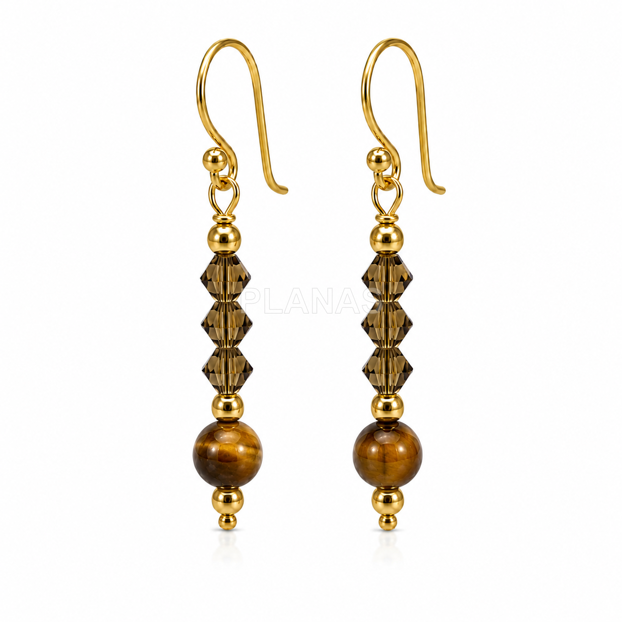 Brincos em prata de lei com banho de ouro, com componente swarovski e mineral. 