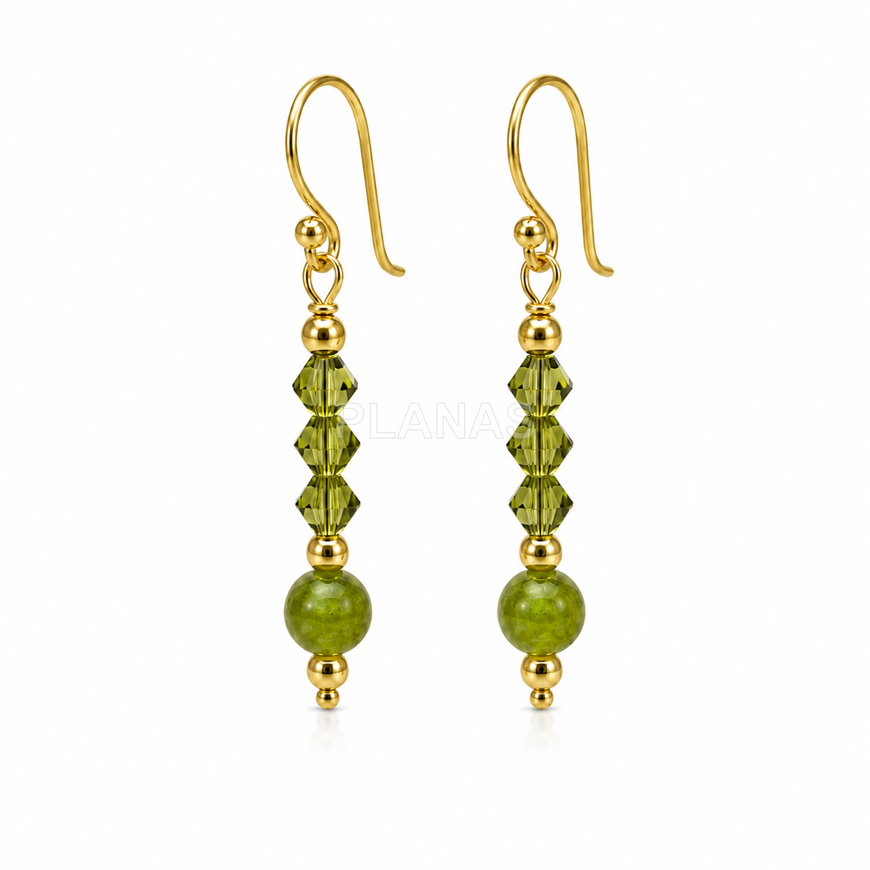 Brincos em prata de lei com banho de ouro, com componente swarovski e mineral. 