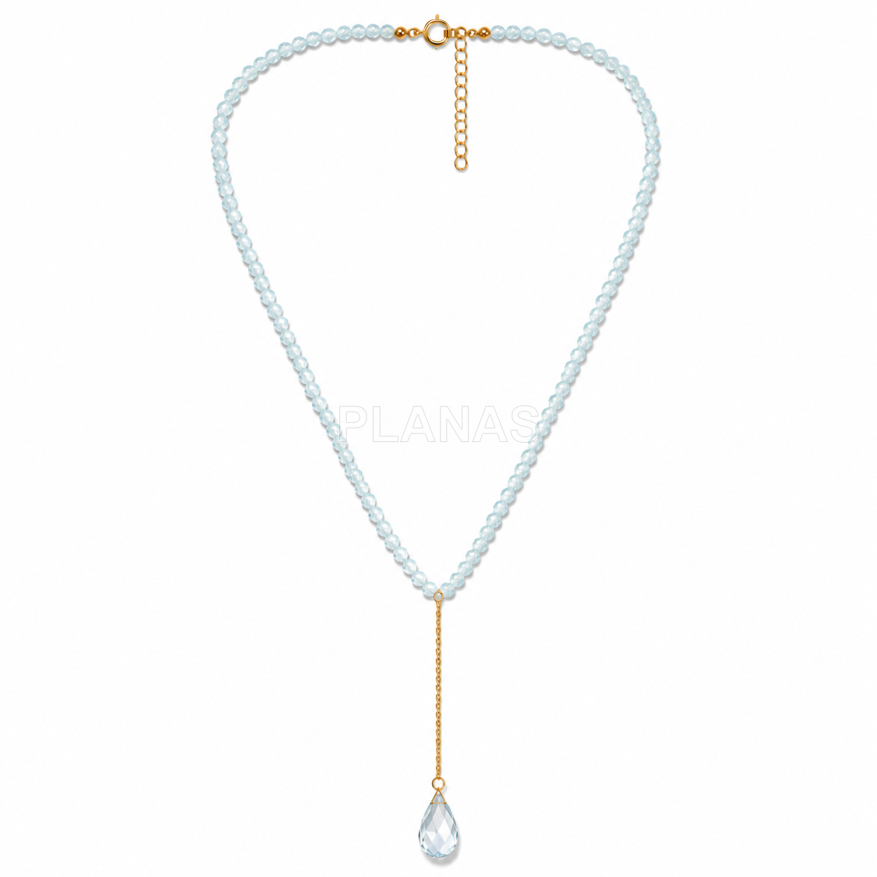 Collar cobradero con mineral facetado en Plata de ley y Baño Oro. LAGRIMA.
