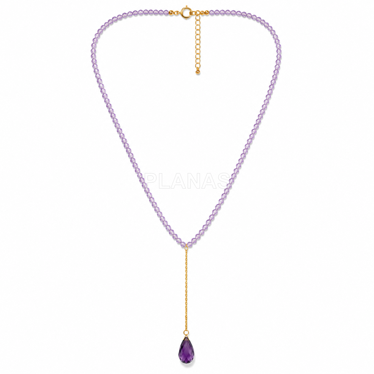 Collar cobradero con mineral facetado en Plata de ley y Baño Oro. LAGRIMA.