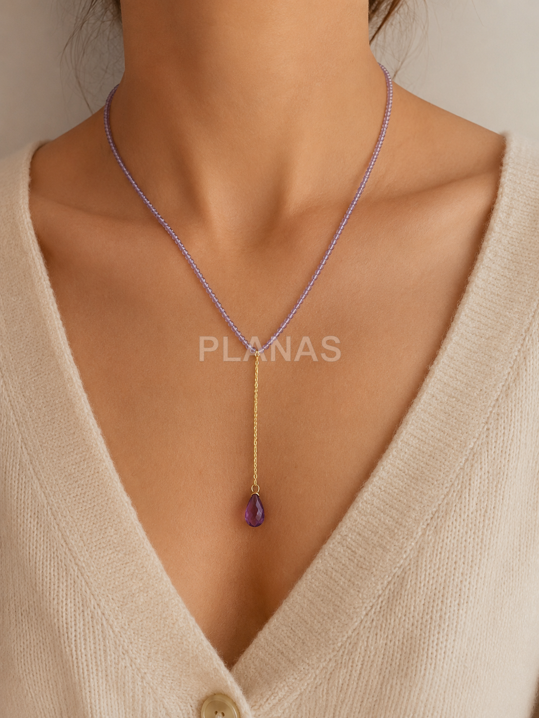 Collar cobradero con mineral facetado en Plata de ley y Baño Oro. LAGRIMA.