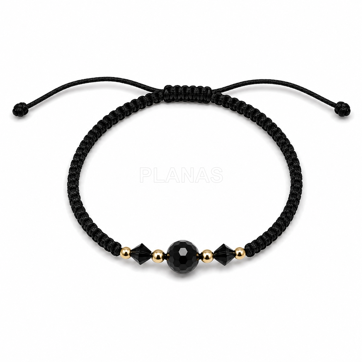 Pulseira de macramê em prata de lei com banho de ouro, com detalhes em mineral e cristais swarovski tupi.