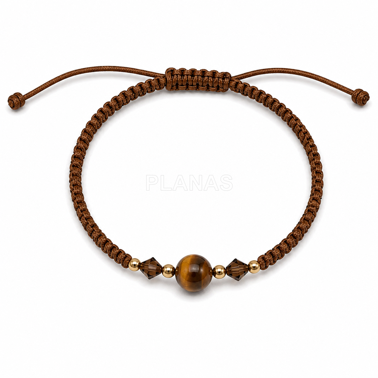 Pulseira de macramê em prata de lei com banho de ouro, com detalhes em mineral e cristais swarovski tupi.