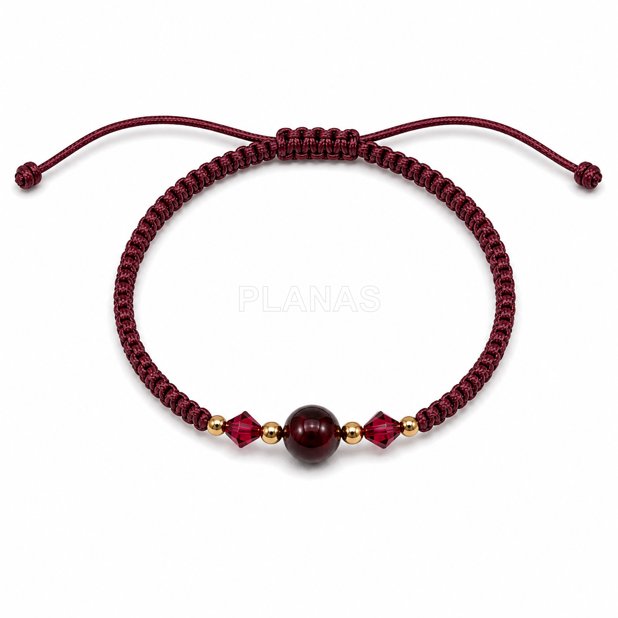 Pulseira de macramê em prata de lei com banho de ouro, com detalhes em mineral e cristais swarovski tupi.