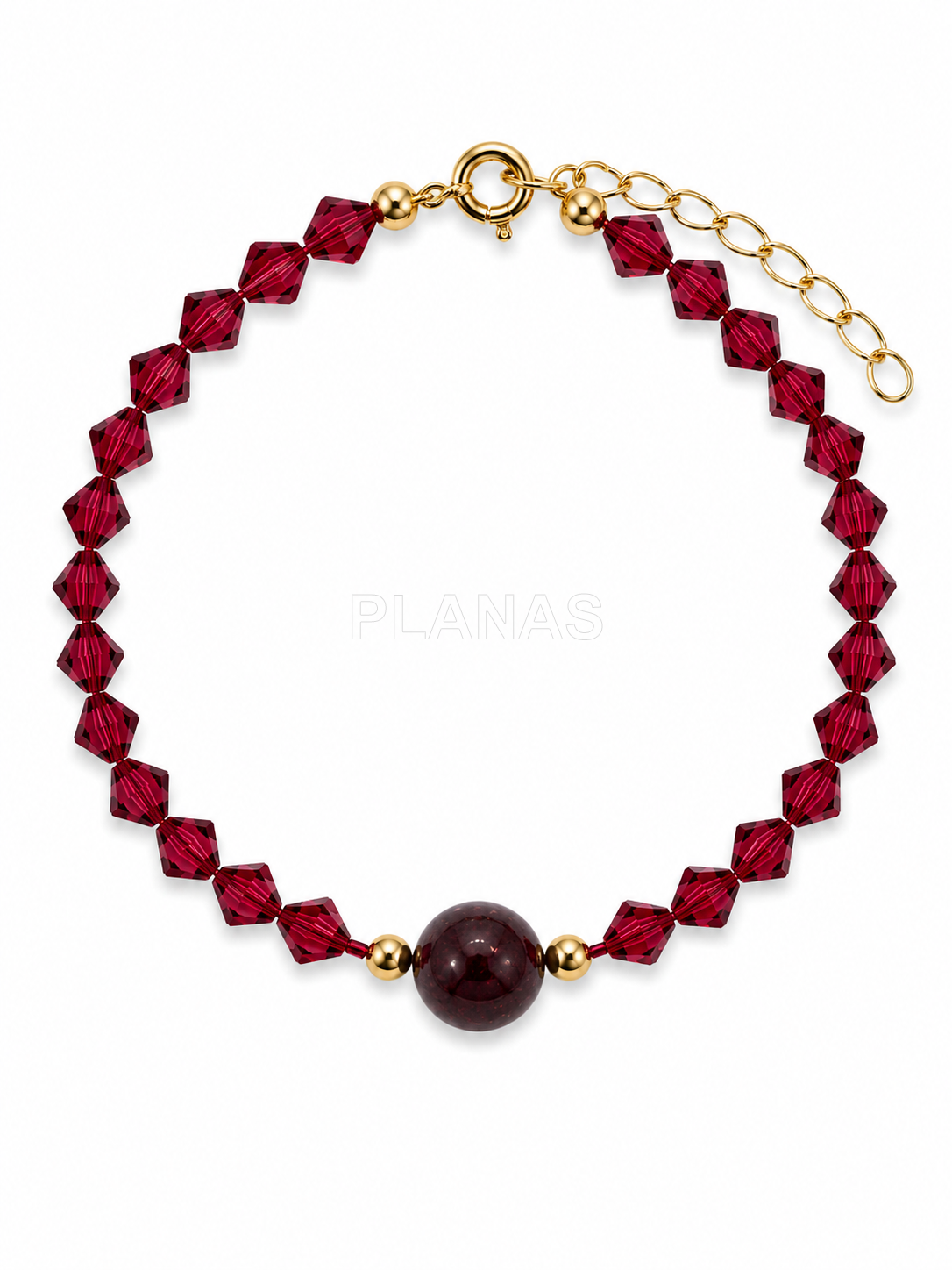 Pulsera en Plata de ley y baño Oro con mineral y Tupi Componente Swarovski.