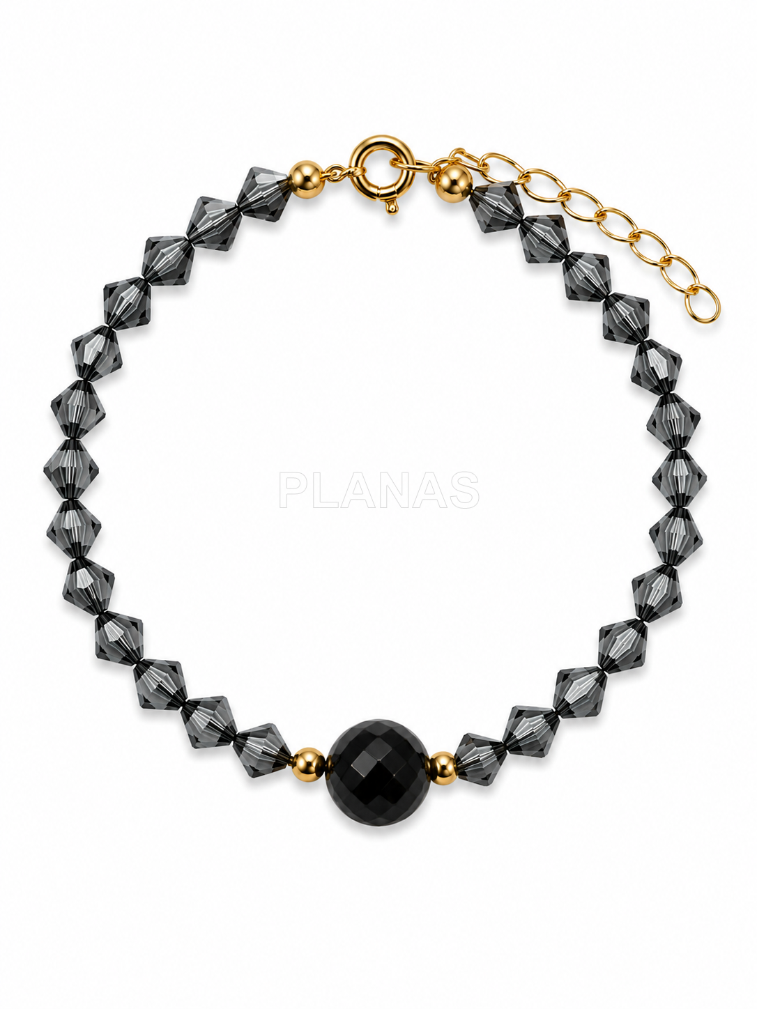 Pulsera en Plata de ley y baño Oro con mineral y Tupi Componente Swarovski.