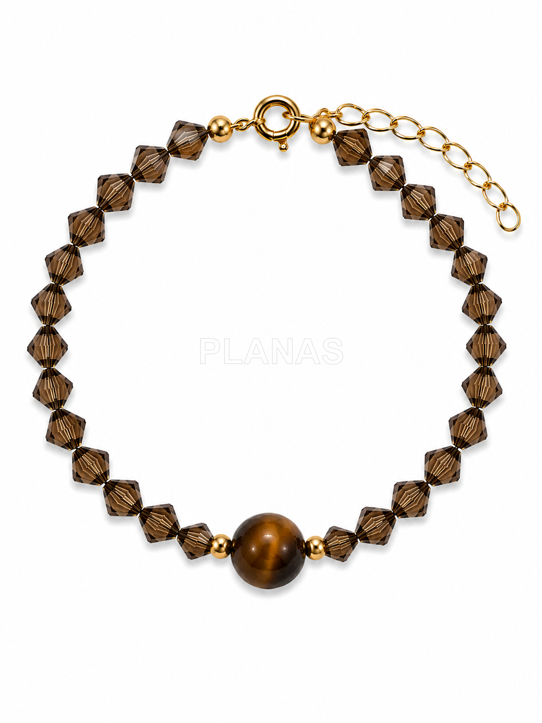 Pulsera en Plata de ley y baño Oro con mineral y Tupi Componente Swarovski.