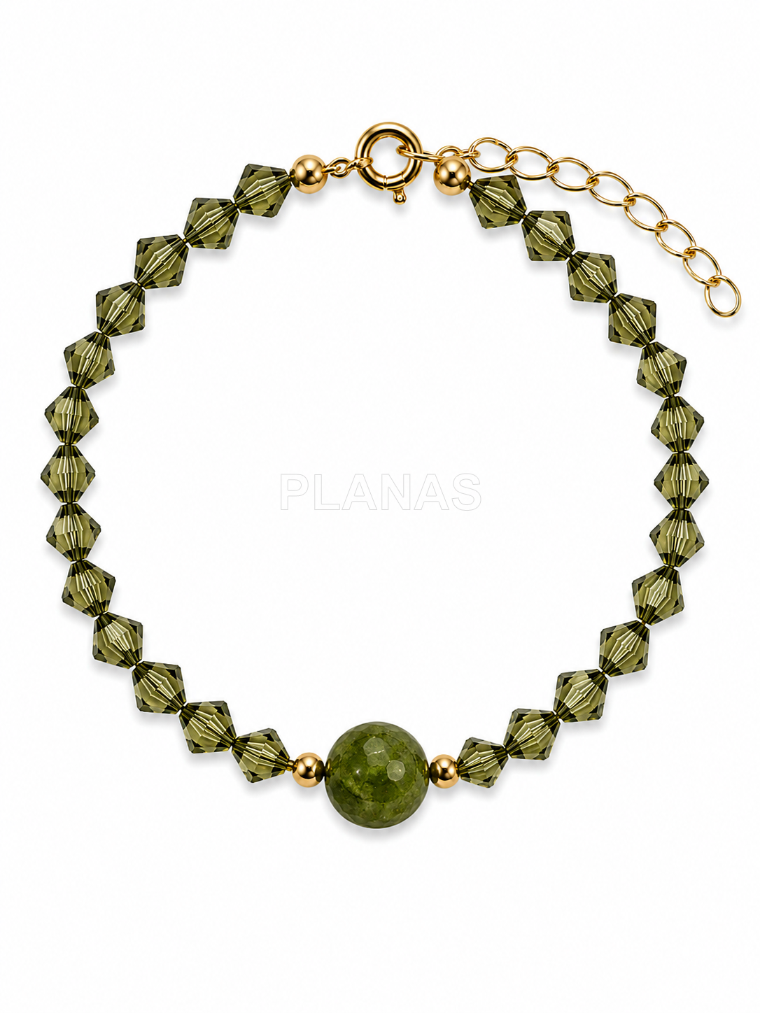 Pulsera en Plata de ley y baño Oro con mineral y Tupi Componente Swarovski.