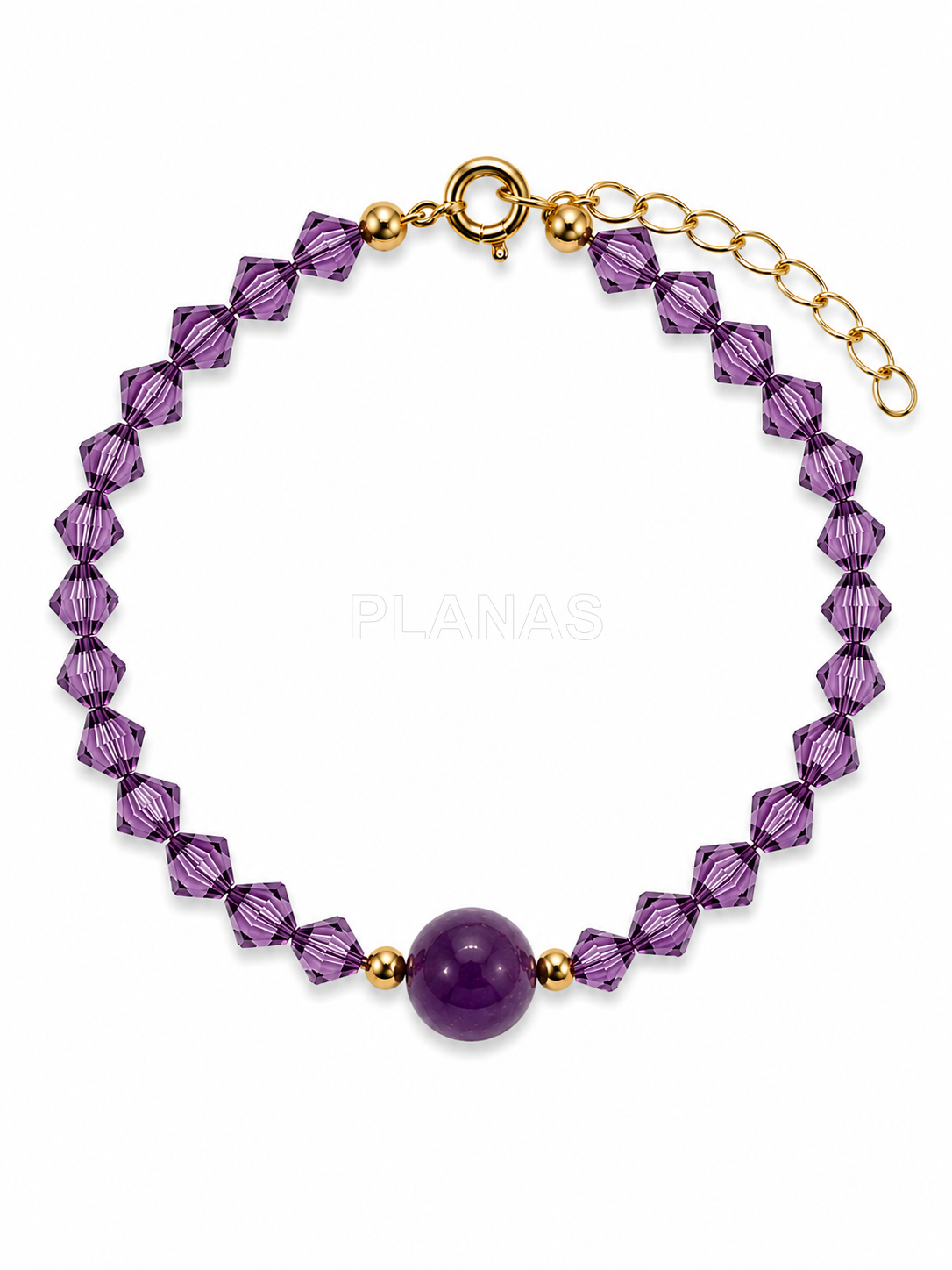 Pulsera en Plata de ley y baño Oro con mineral y Tupi Componente Swarovski.