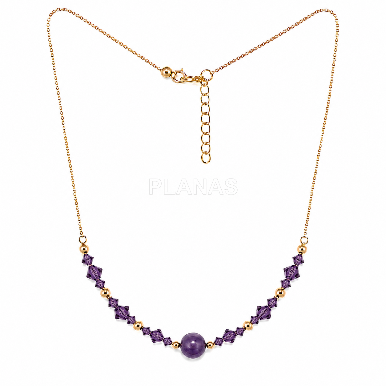 Colar em prata de lei e banhado a ouro com detalhes em mineral e cristais swarovski.