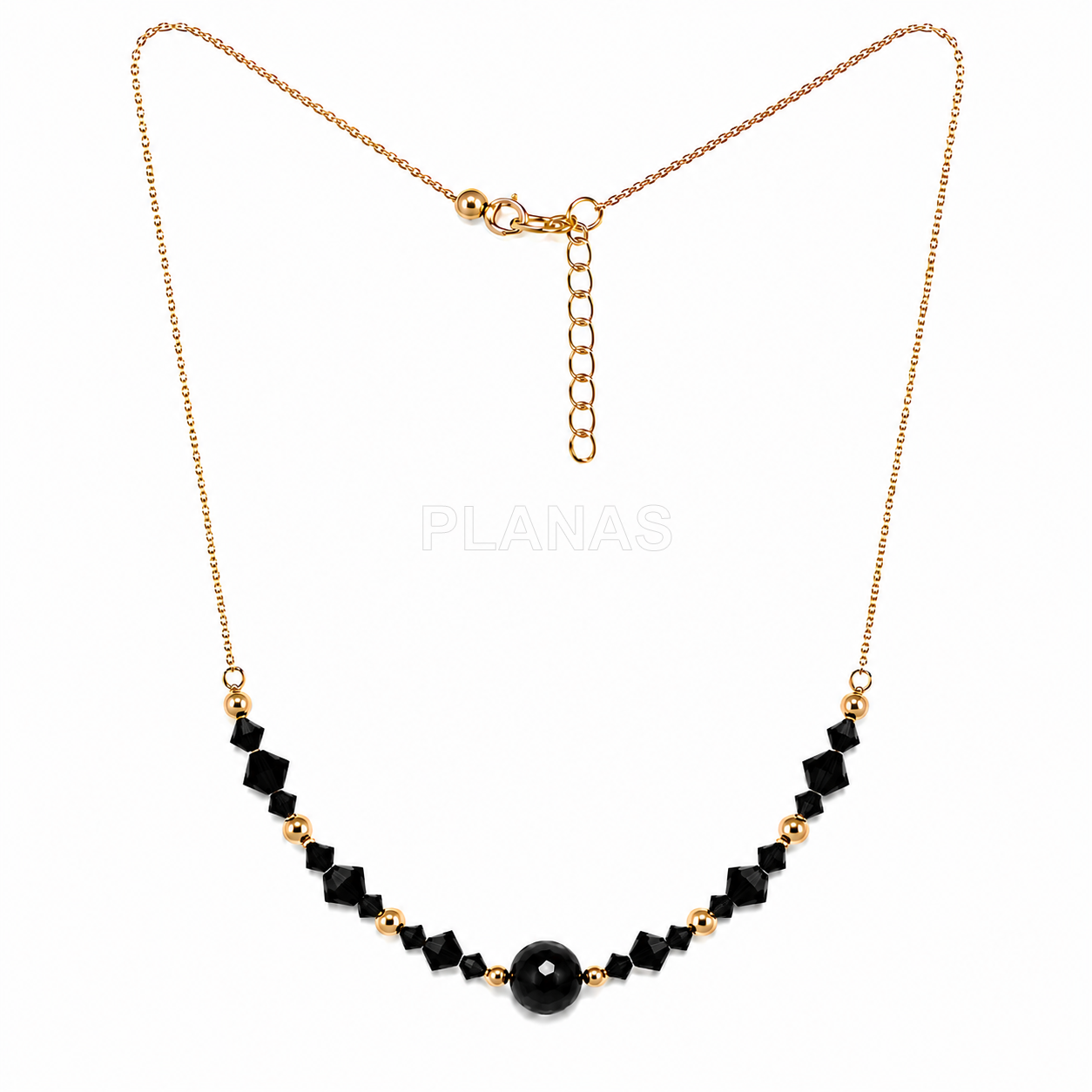 Colar em prata de lei e banhado a ouro com detalhes em mineral e cristais swarovski.
