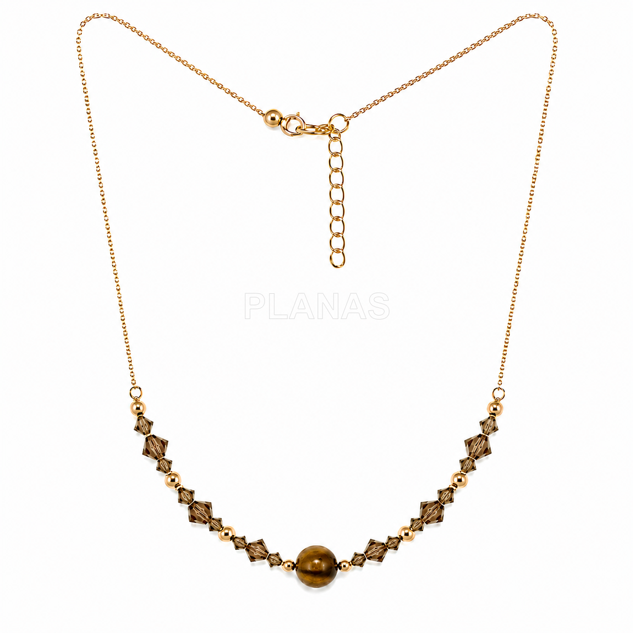 Colar em prata de lei e banhado a ouro com detalhes em mineral e cristais swarovski.