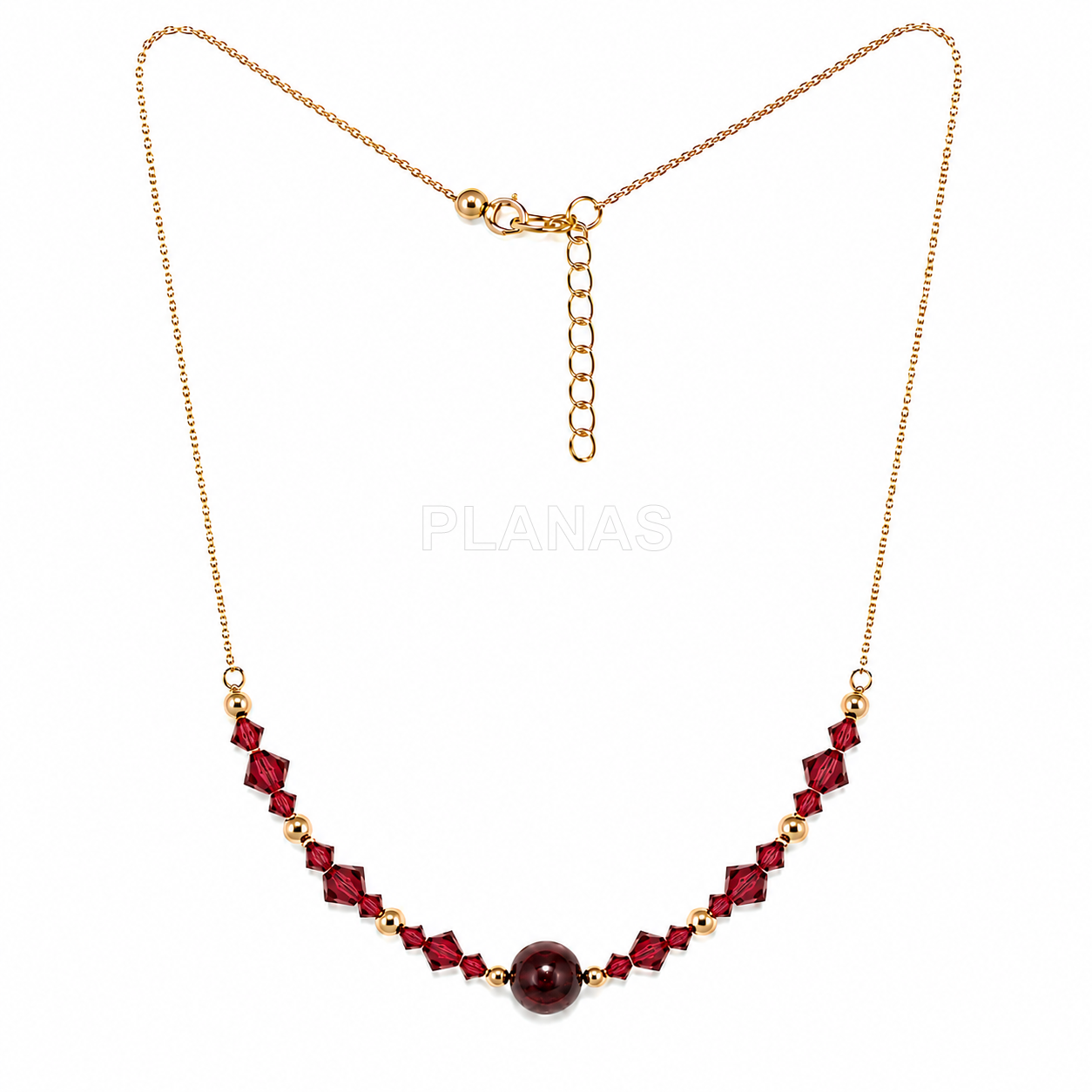 Colar em prata de lei e banhado a ouro com detalhes em mineral e cristais swarovski.