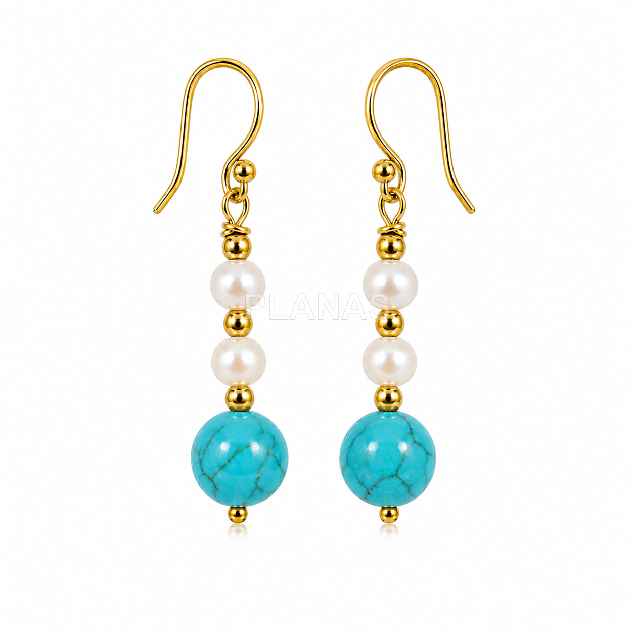 Pendientes en Plata de ley con Turquesa y perla cultivada.  