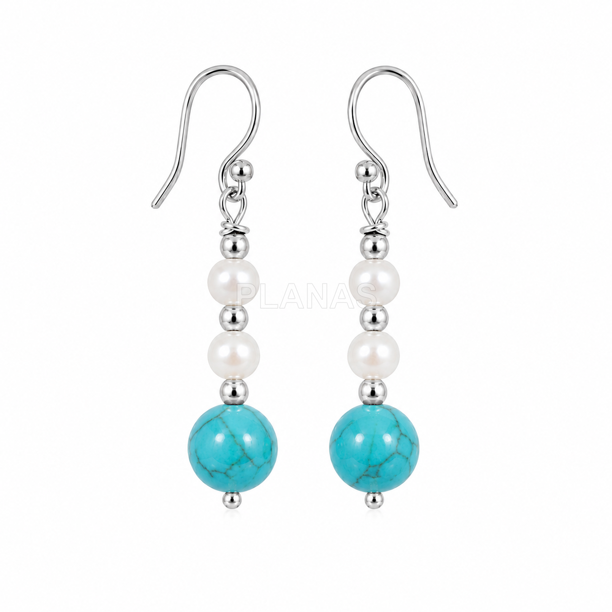 Pendientes en Plata de ley con Turquesa y perla cultivada.  