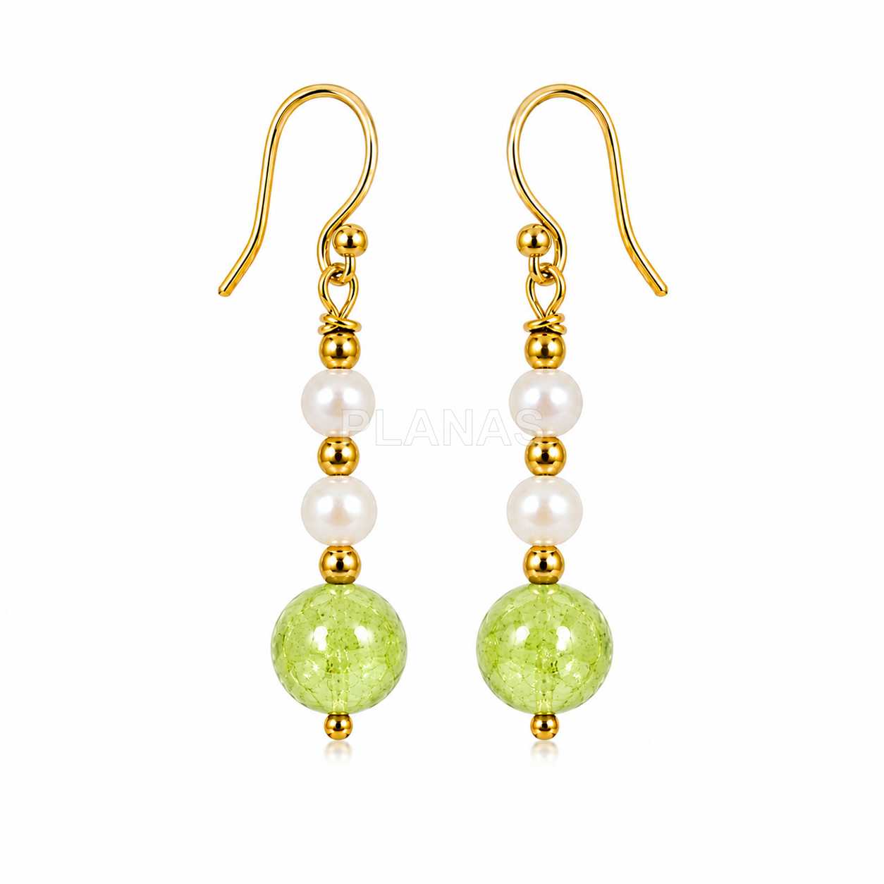 Pendientes en Plata de ley con Peridot y perla cultivada.  