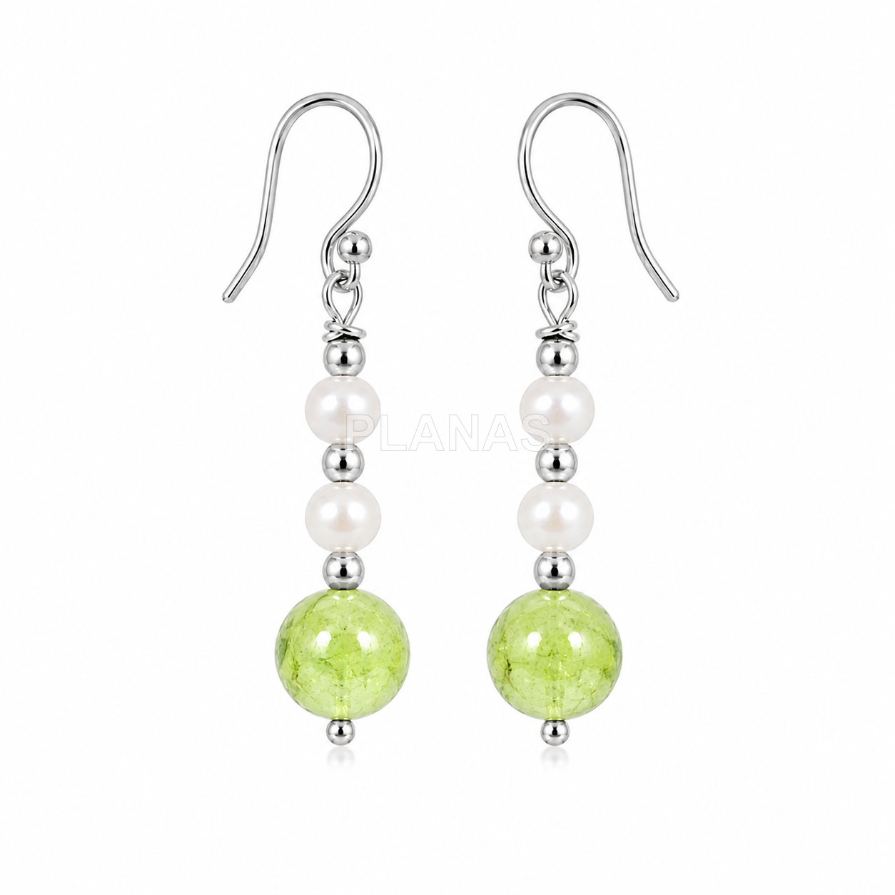 Pendientes en Plata de ley con Peridot y perla cultivada.  
