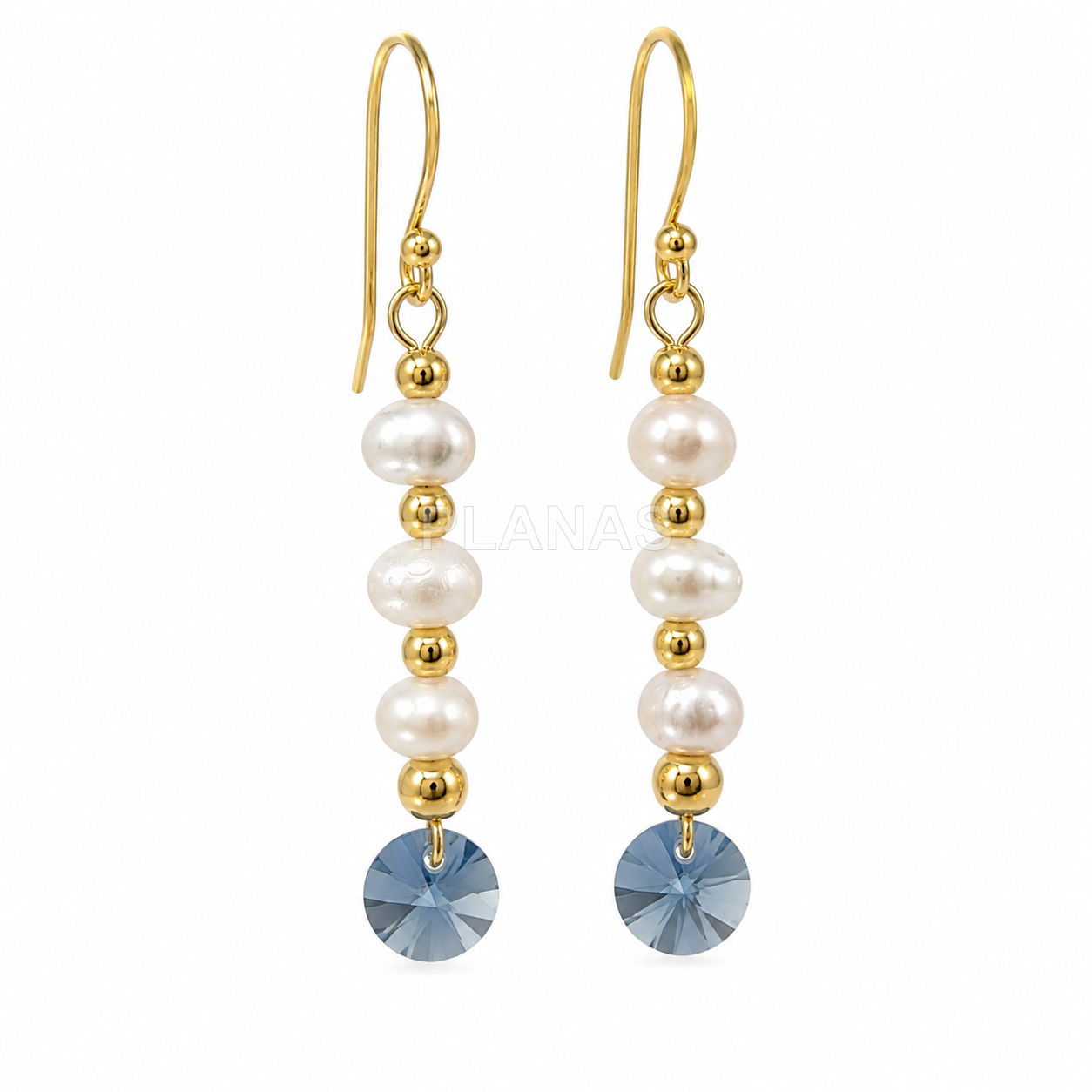 Conjunto de brincos e colar em prata de lei e banhado a ouro com componente swarovski.