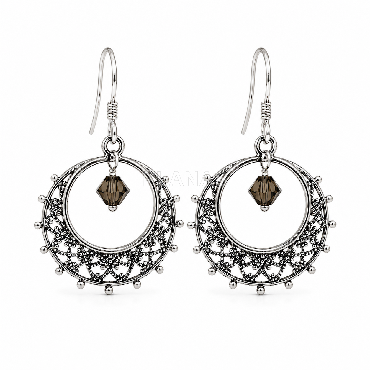 Brincos em prata de lei com componente swarovski. 