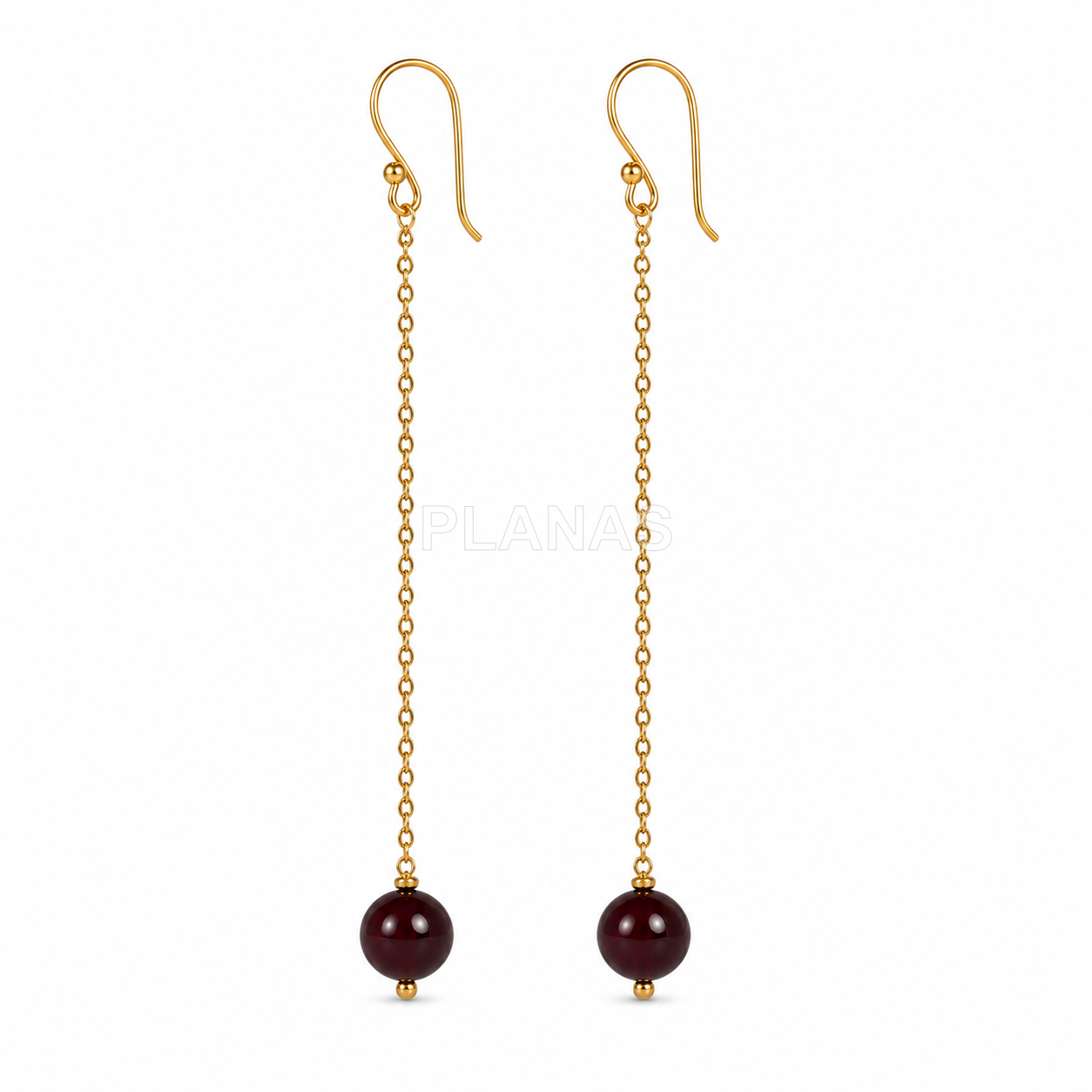 Conjunto de colar e brincos em prata de lei com banho de ouro e granada de 8mm.