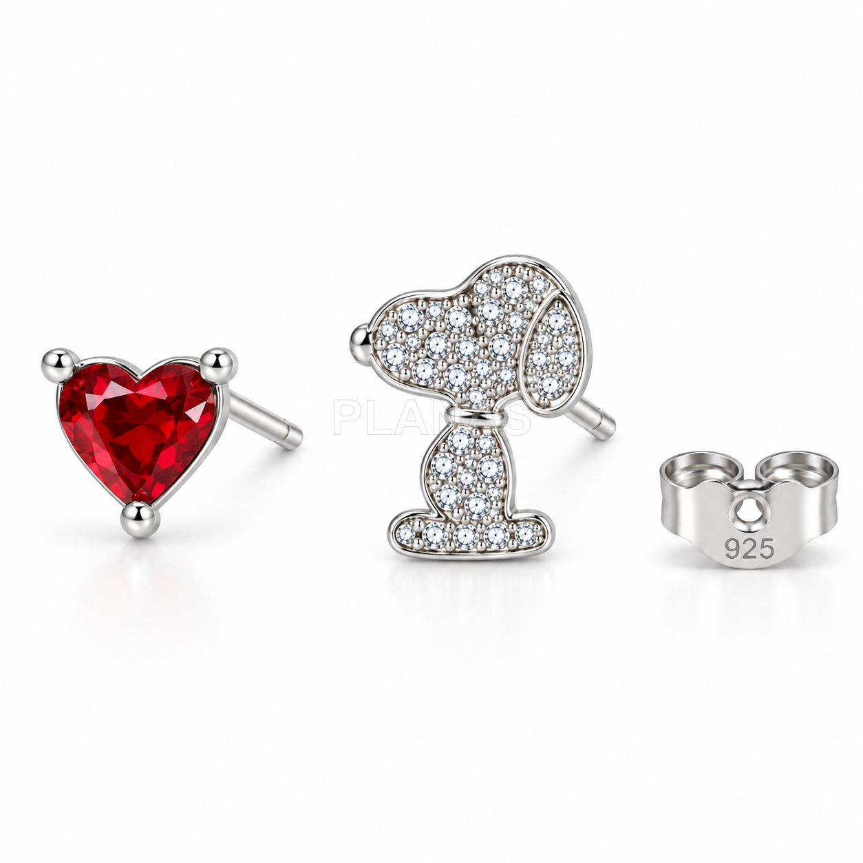 Pendientes en Plata de ley rodiada y circonitas. CORAZÓN Y PERRO.  
